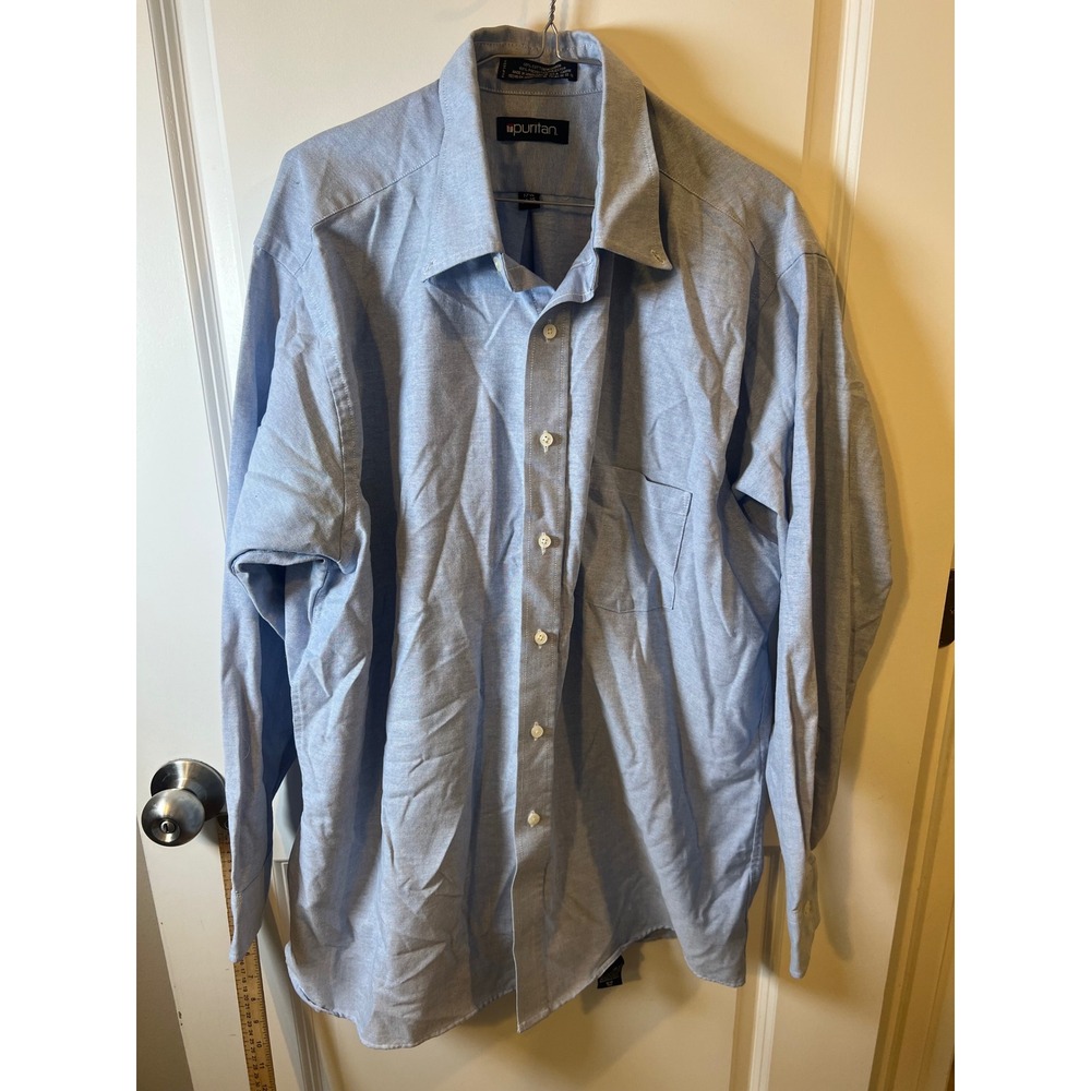 Puritan Mens Button Down Shirt Long Sleeve Oxford Light Blue 17.5 34-35